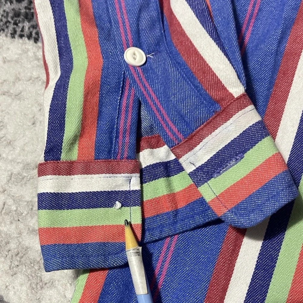VTG Polo‎ Ralph Lauren Shirt Men Medium Blue Red Stripe Western Y2K Preppy